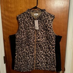 Kim Rogers Brown and Black Quilted Vest with Animal Print
